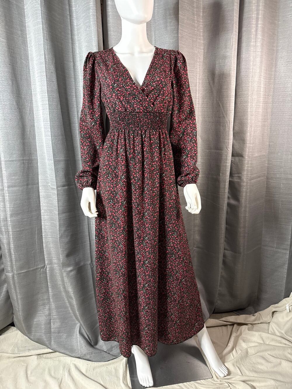 SHEIN Bohemian Black/Red Floral Print Dress Sz S